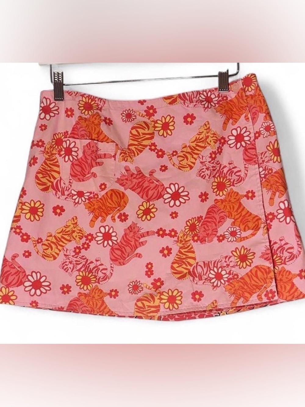 Vintage Lilly Pulitzer Reversible Wrap Skirt Size 8 - Pink Butterfly & Tigers